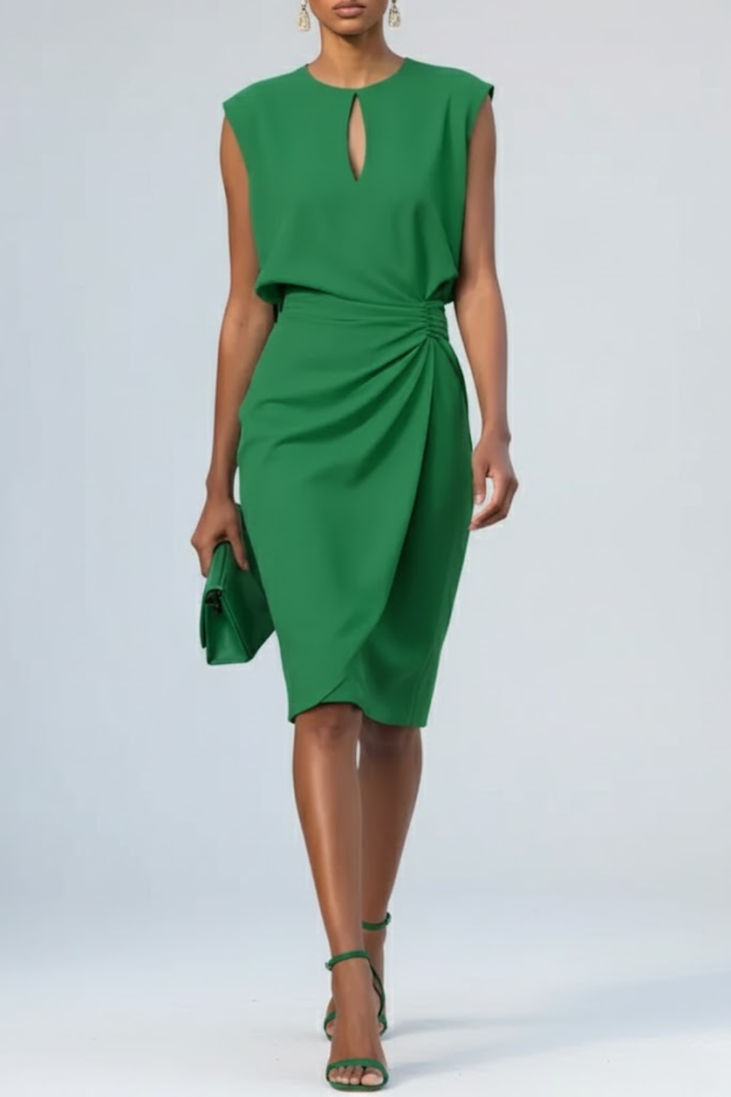 Damen Midi-Kleid mit Schlüsselloch-Ausschnitt und Raffung