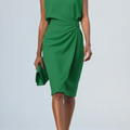 Damen Midi-Kleid mit Schlüsselloch-Ausschnitt und Raffung