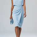 Damen Midi-Kleid mit Schlüsselloch-Ausschnitt und Raffung