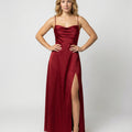 Elegantes Seiden Maxikleid Damen – Abendkleid bodenlang Spaghettiträger Schlitz festlich