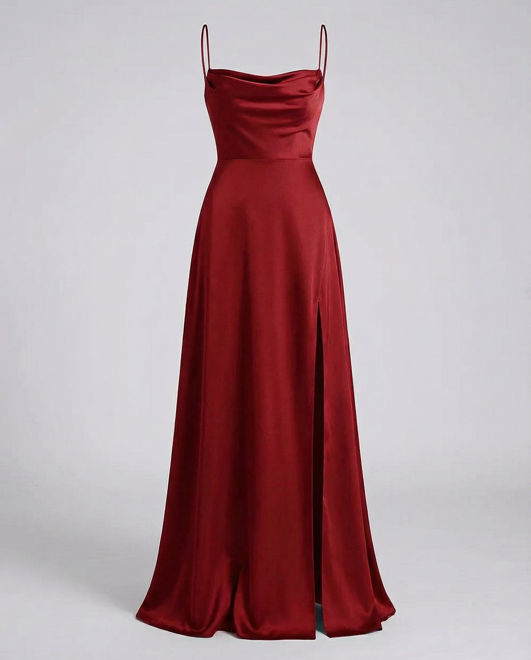 Elegantes Seiden Maxikleid Damen – Abendkleid bodenlang Spaghettiträger Schlitz festlich