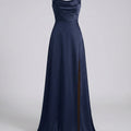 Elegantes Seiden Maxikleid Damen – Abendkleid bodenlang Spaghettiträger Schlitz festlich