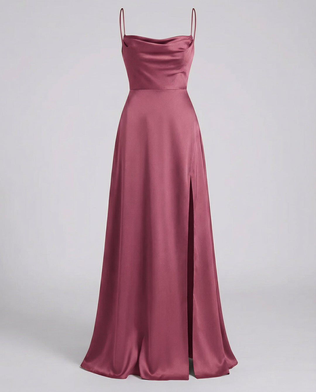 Elegantes Seiden Maxikleid Damen – Abendkleid bodenlang Spaghettiträger Schlitz festlich