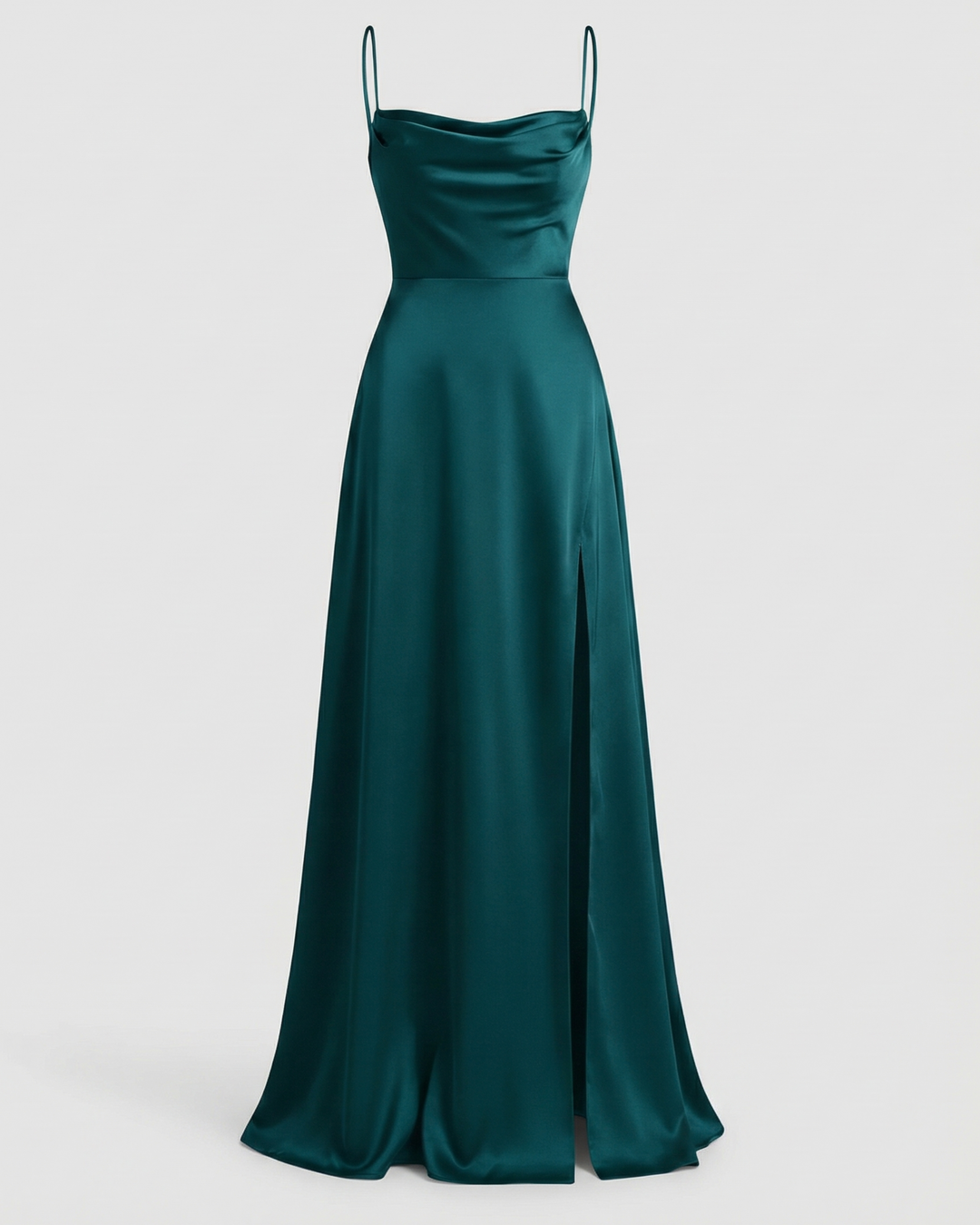 Elegantes Seiden Maxikleid Damen – Abendkleid bodenlang Spaghettiträger Schlitz festlich