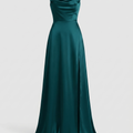 Elegantes Seiden Maxikleid Damen – Abendkleid bodenlang Spaghettiträger Schlitz festlich
