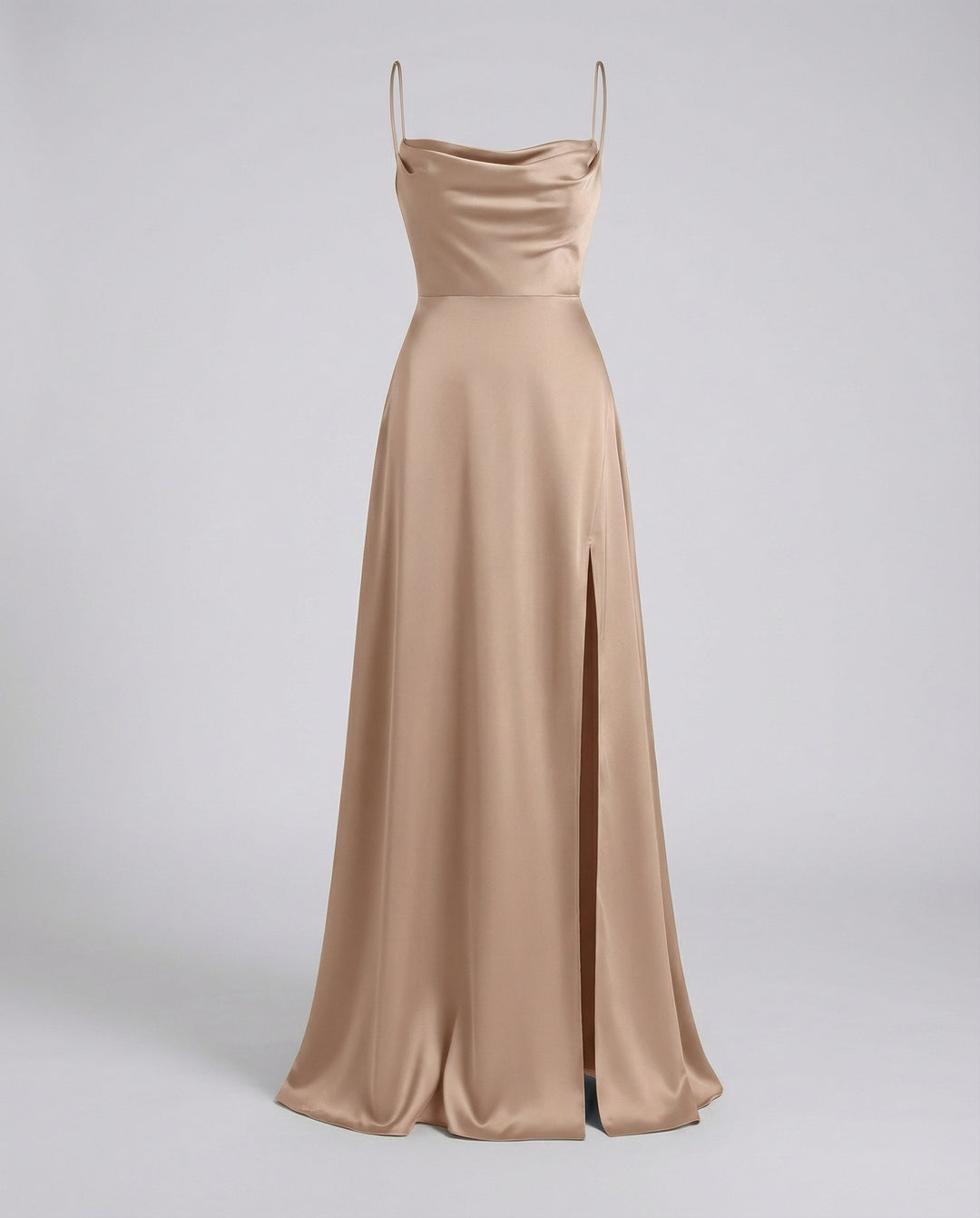 Elegantes Seiden Maxikleid Damen – Abendkleid bodenlang Spaghettiträger Schlitz festlich