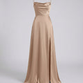 Elegantes Seiden Maxikleid Damen – Abendkleid bodenlang Spaghettiträger Schlitz festlich