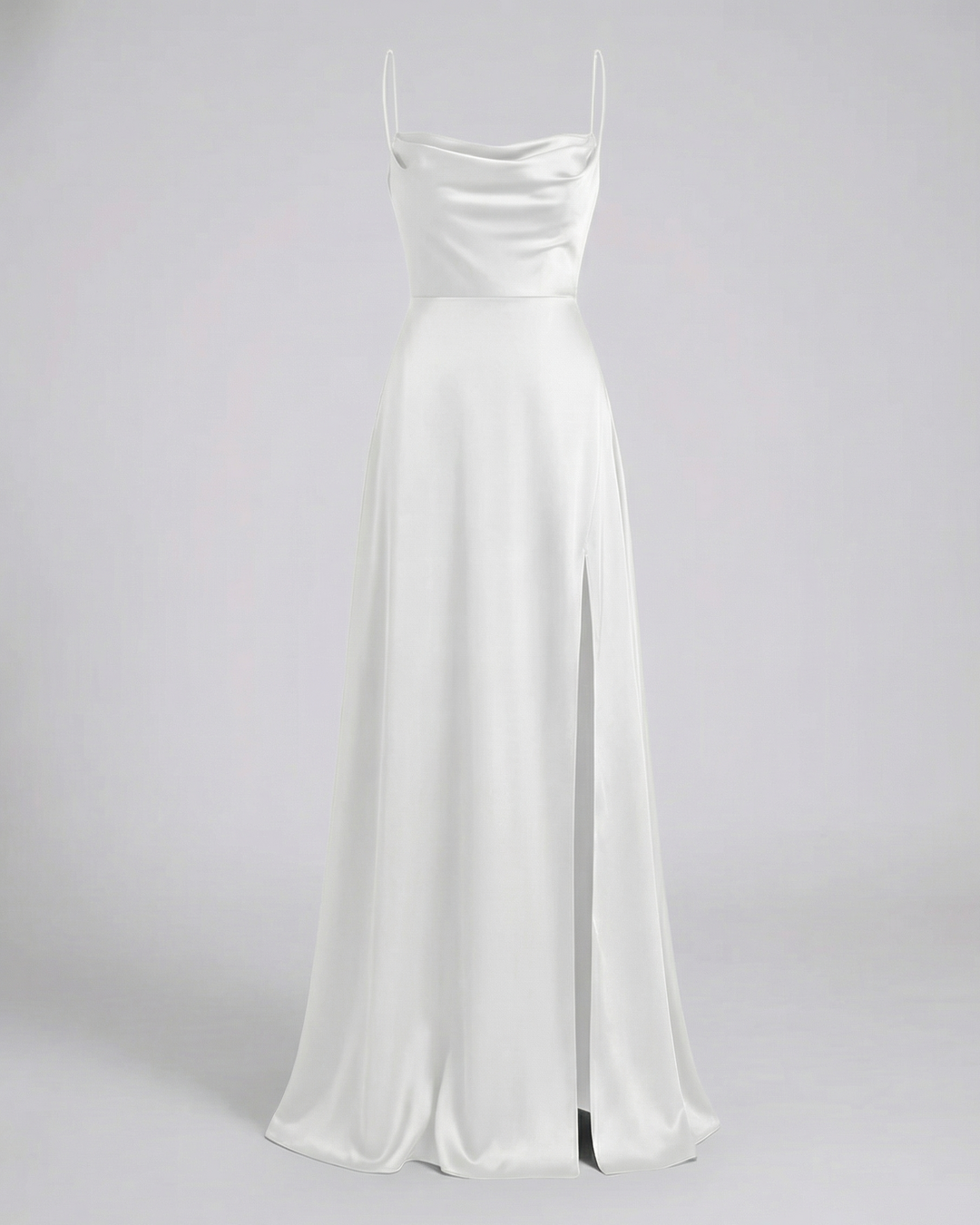 Elegantes Seiden Maxikleid Damen – Abendkleid bodenlang Spaghettiträger Schlitz festlich