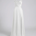 Elegantes Seiden Maxikleid Damen – Abendkleid bodenlang Spaghettiträger Schlitz festlich