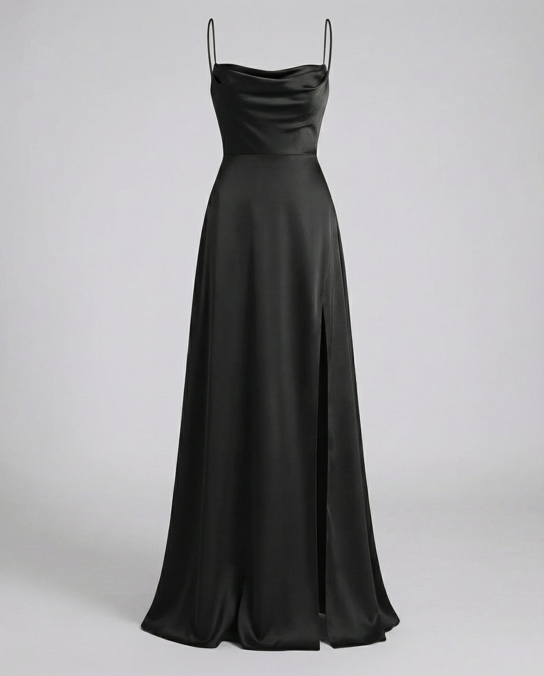 Elegantes Seiden Maxikleid Damen – Abendkleid bodenlang Spaghettiträger Schlitz festlich
