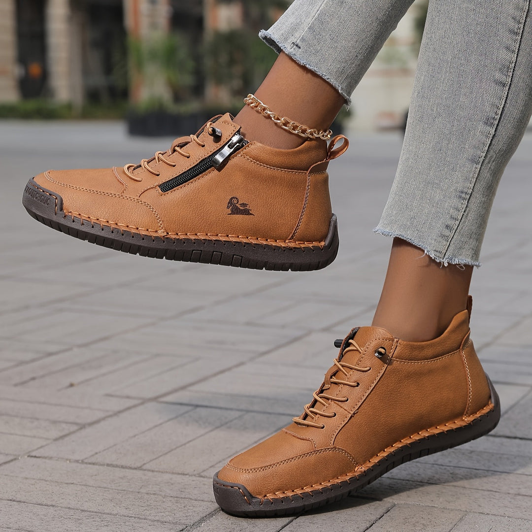Damen Bequeme Schnürschuhe mit Reißverschluss