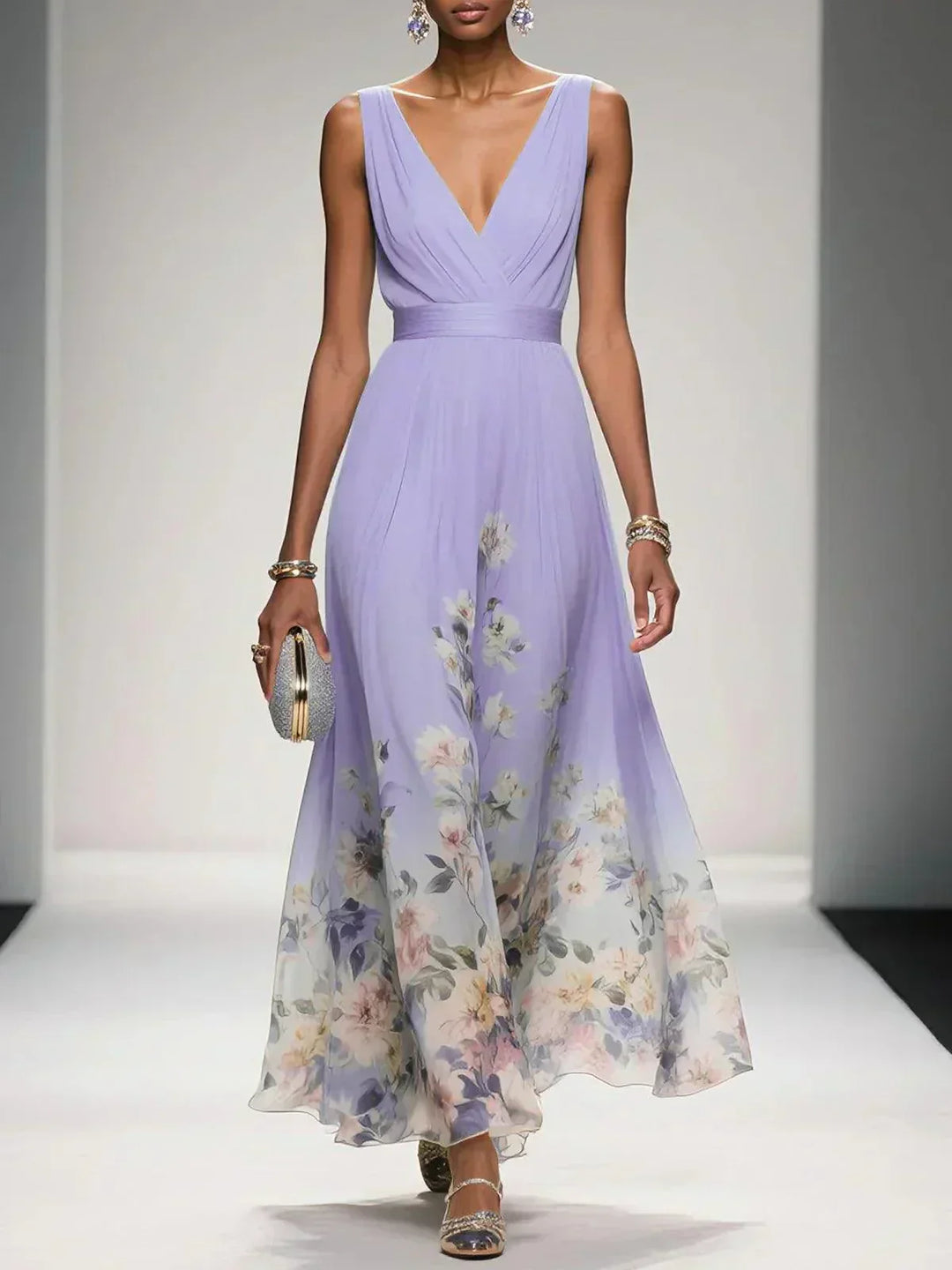 Damen Blumendruck Hochzeitsgastkleid