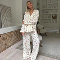 Zweiteiliges Pyjama-Set mit Herzmuster & Weitem Bein