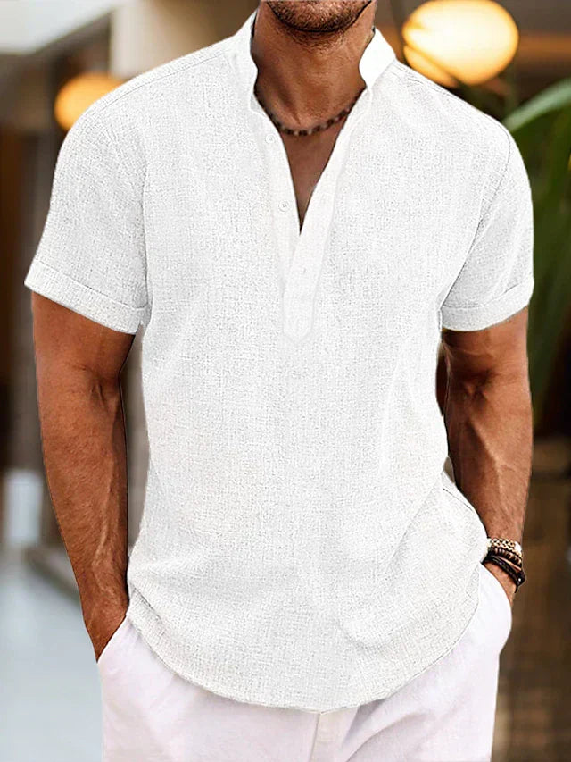 Herren Sommer Henley Kurzarm Shirt