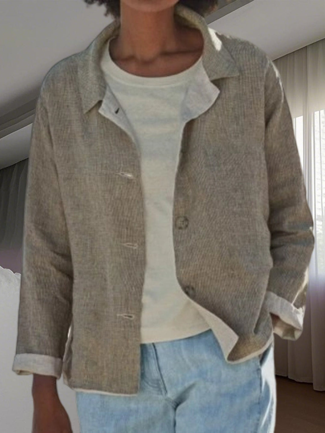 Damen Übergangsjacke mit Kragen Knopfleiste