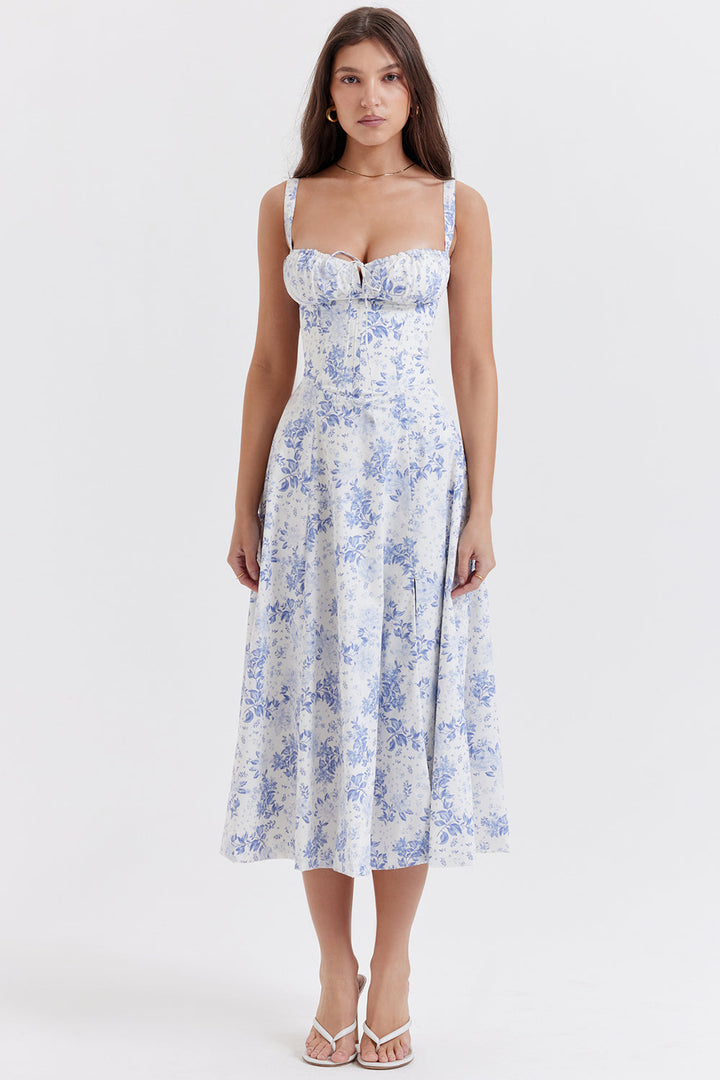 Tailliertes, Bustier-Kleid mit modernem floralem Print – Minikleid Korsett Partykleid Sommerkleid