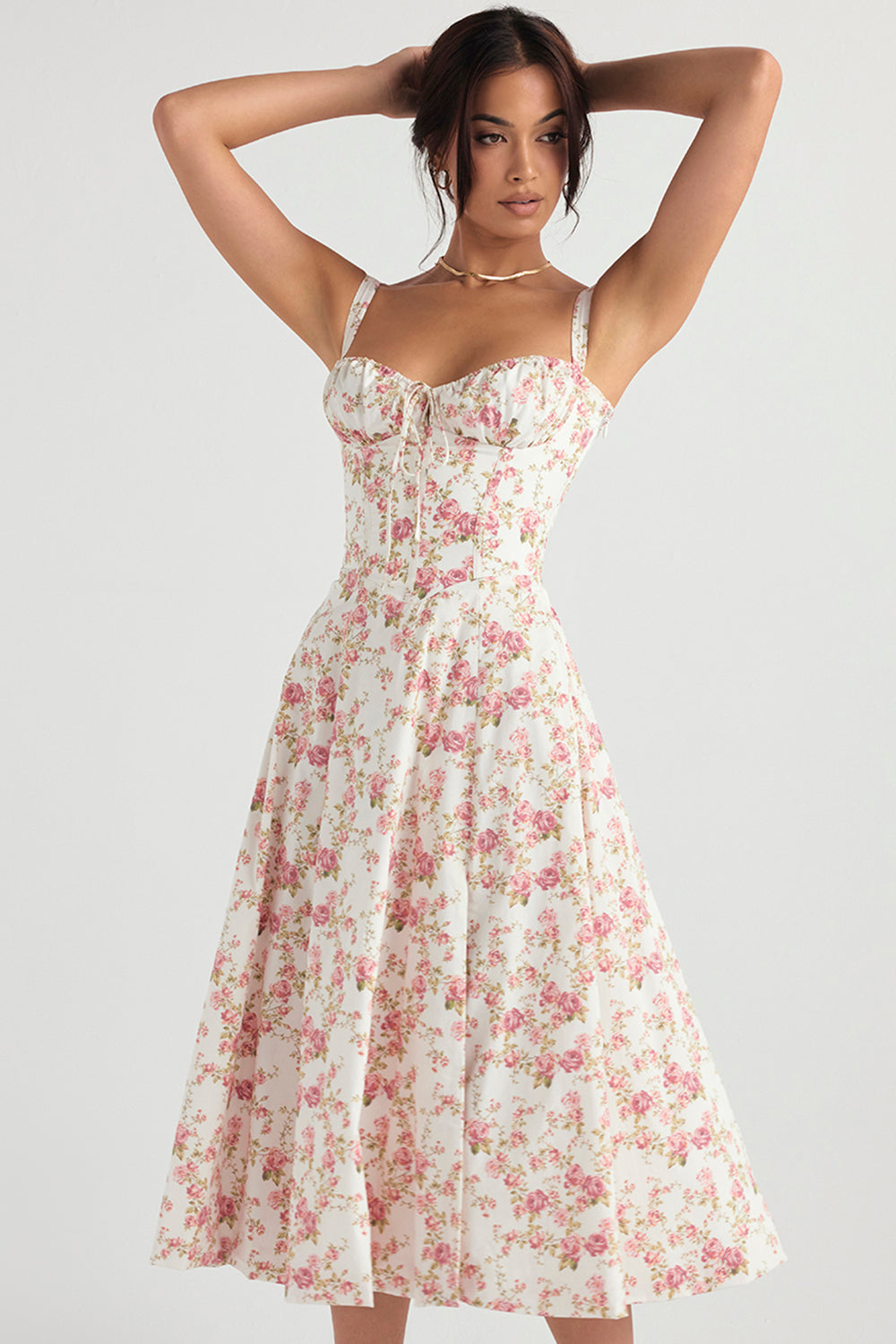 Tailliertes, Bustier-Kleid mit modernem floralem Print – Minikleid Korsett Partykleid Sommerkleid