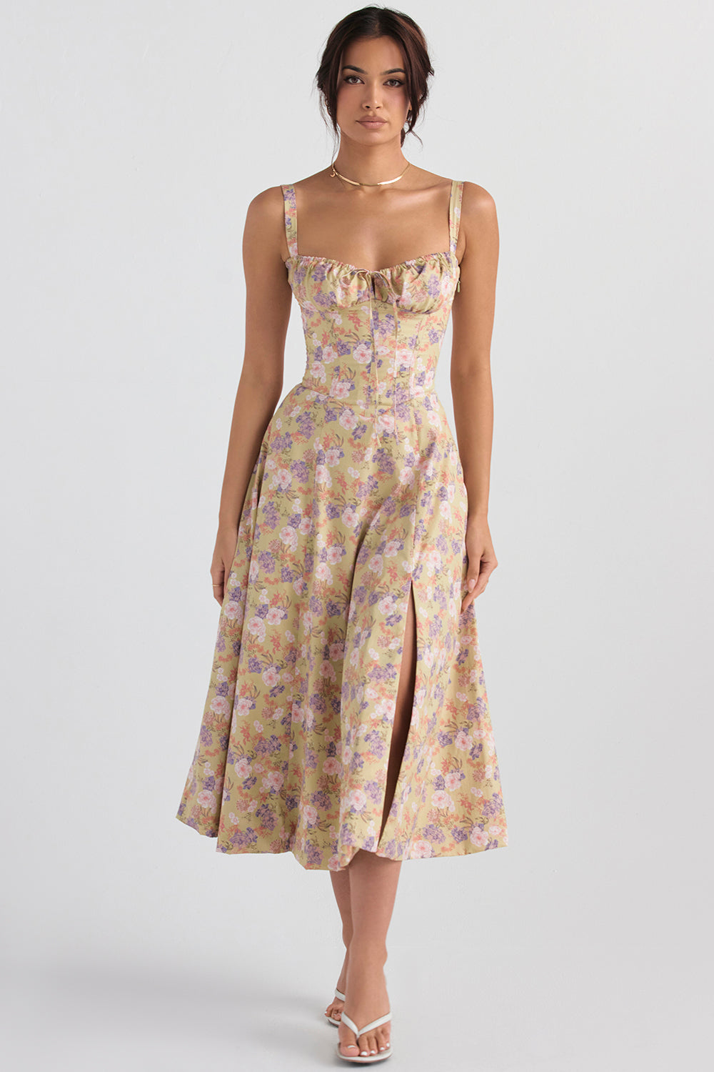 Tailliertes, Bustier-Kleid mit modernem floralem Print – Minikleid Korsett Partykleid Sommerkleid