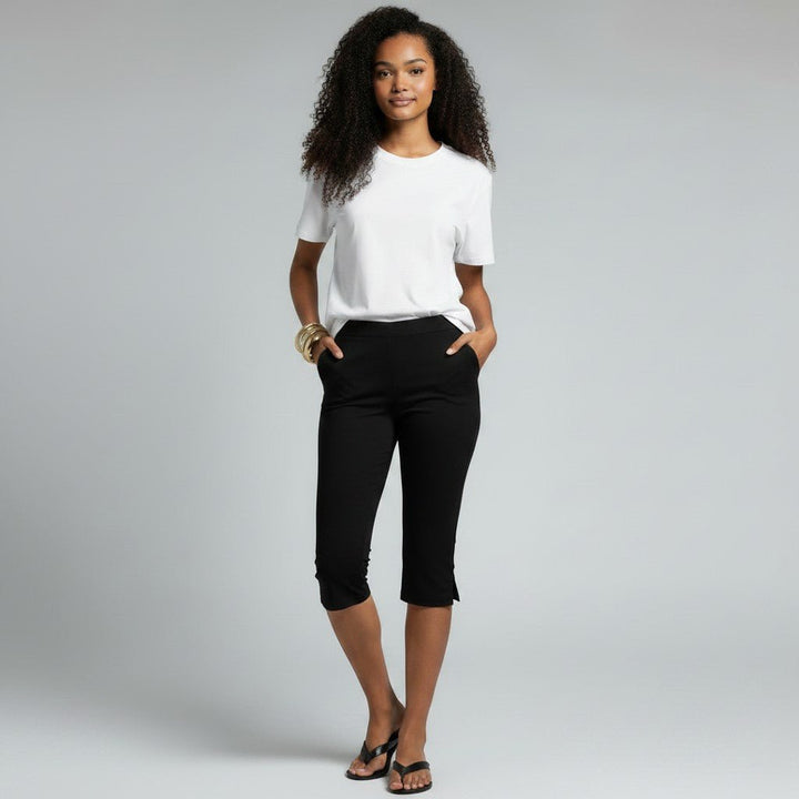 Cropped Damen Capri-Hose in 3/4-Länge mit Taschen