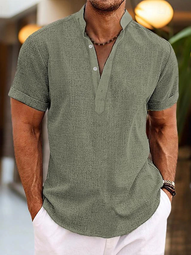 Herren Sommer Henley Kurzarm Shirt