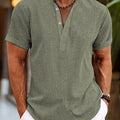 Herren Sommer Henley Kurzarm Shirt