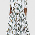 Damen Baumwolle A-Linie Blumen Rundhals Midi-Kleid