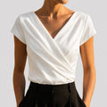 Damen Kurzarm-Wickelbluse mit Drapierung und V-Ausschnitt