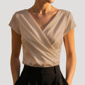 Damen Kurzarm-Wickelbluse mit Drapierung und V-Ausschnitt