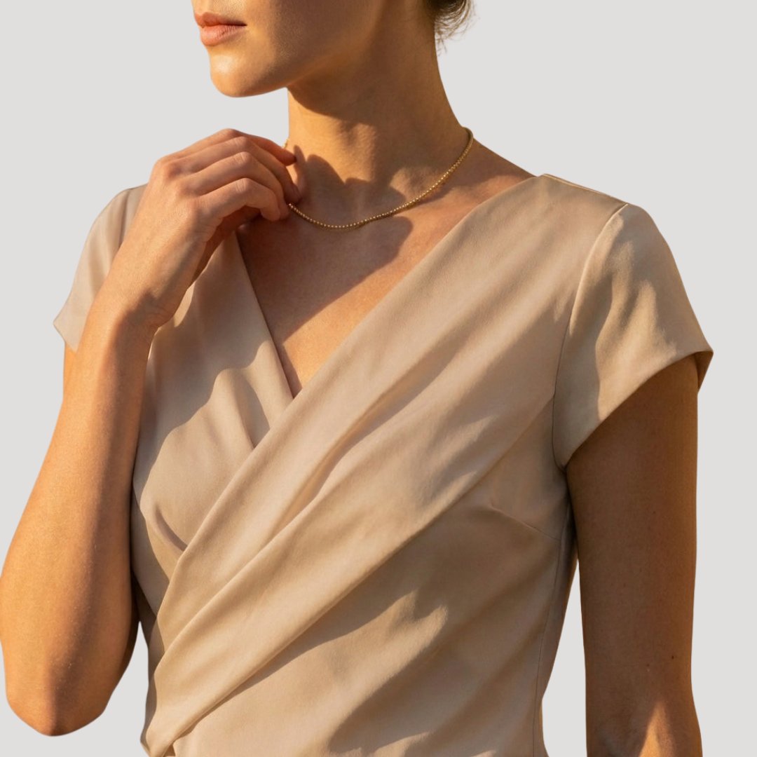 Damen Kurzarm-Wickelbluse mit Drapierung und V-Ausschnitt