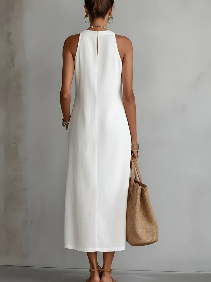 Damen Ärmellos Bestickt Midi-Kleid