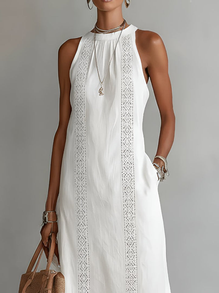 Damen Ärmellos Bestickt Midi-Kleid
