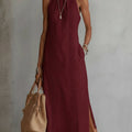 Damen Ärmellos Bestickt Midi-Kleid