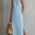Damen Ärmellos Bestickt Midi-Kleid