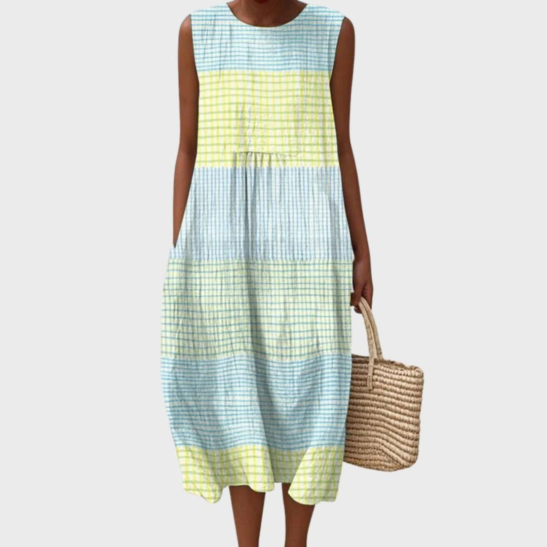 Damen Ärmellos Linnen Midi-Kleid Relaxed-Fit