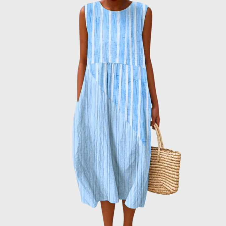 Damen Ärmellos Linnen Midi-Kleid Relaxed-Fit