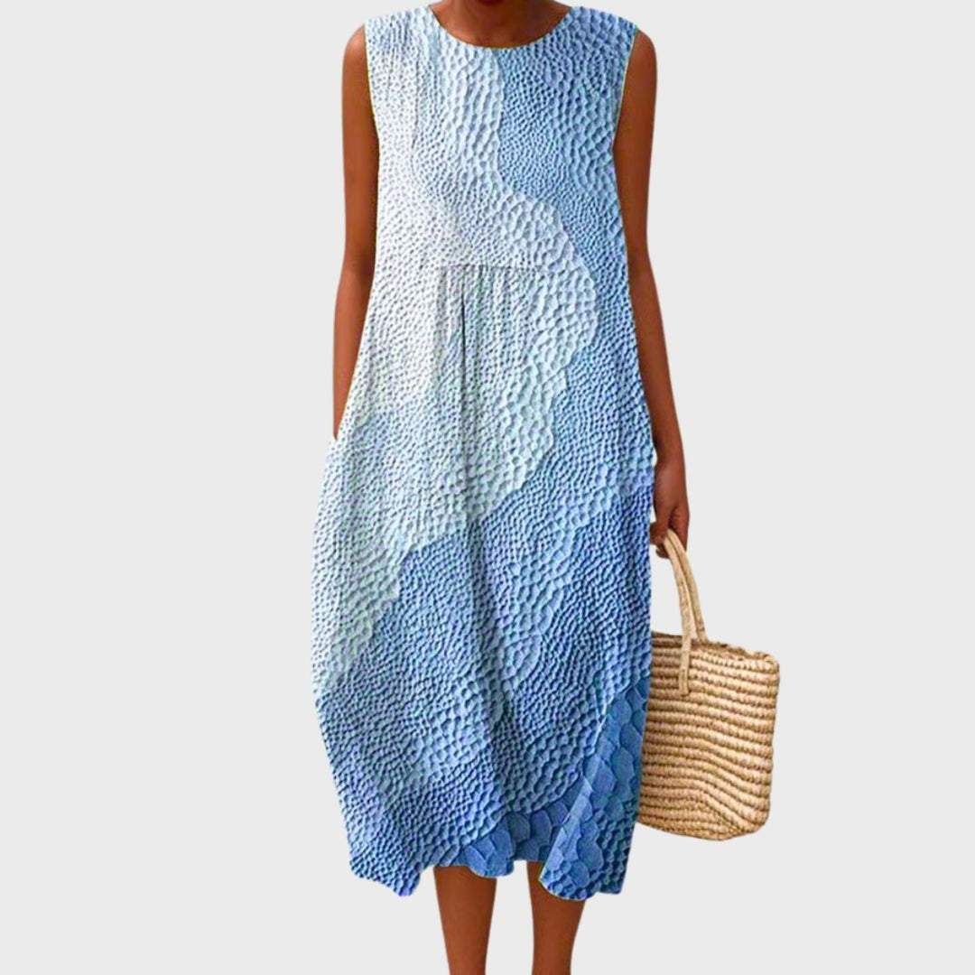 Damen Ärmellos Linnen Midi-Kleid Relaxed-Fit