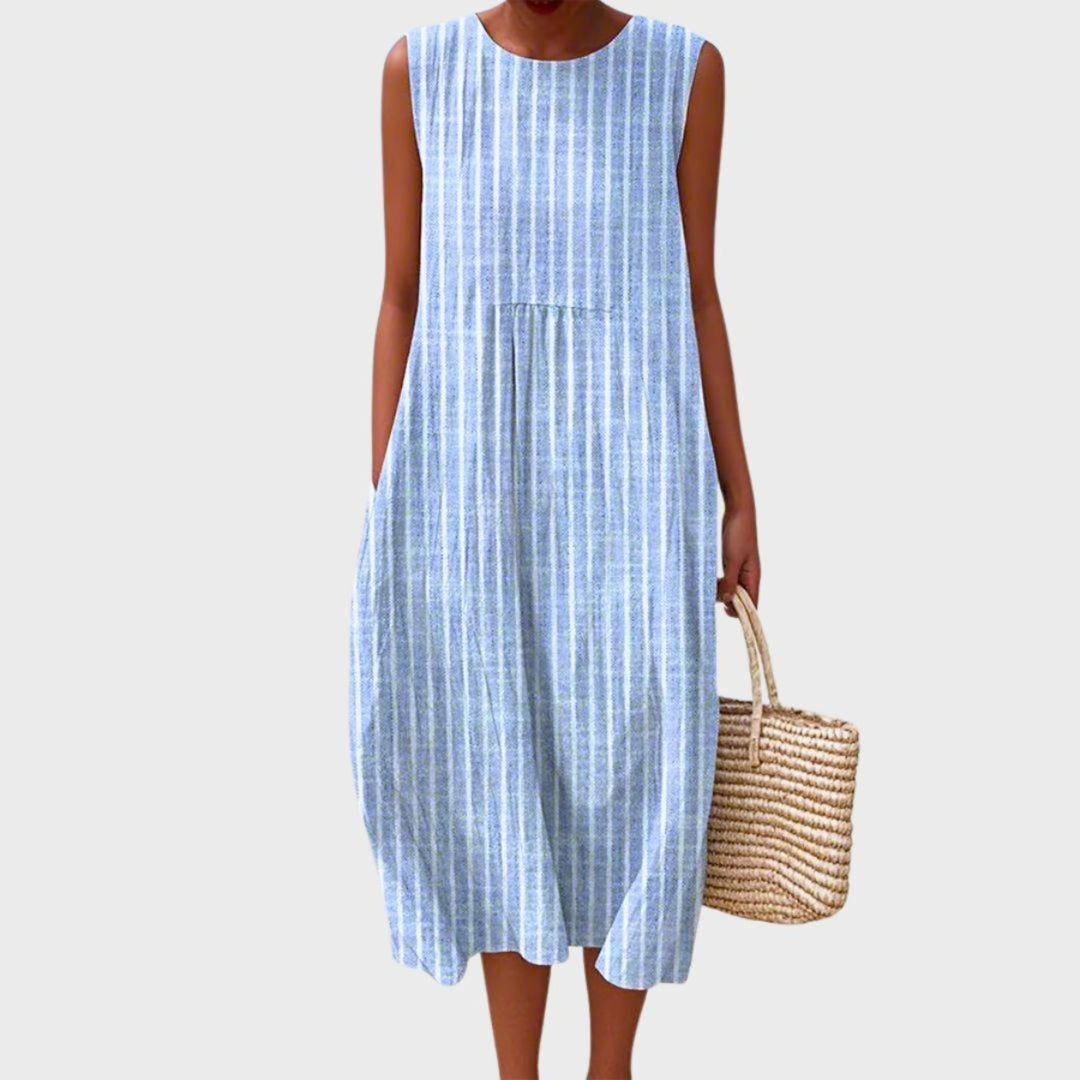 Damen Ärmellos Linnen Midi-Kleid Relaxed-Fit