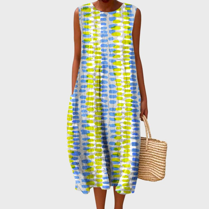 Damen Ärmellos Linnen Midi-Kleid Relaxed-Fit
