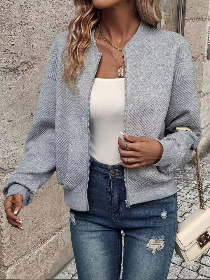 Damen Steppjacke leichte Zip-Up Bomberjacke strukturierter Stoff