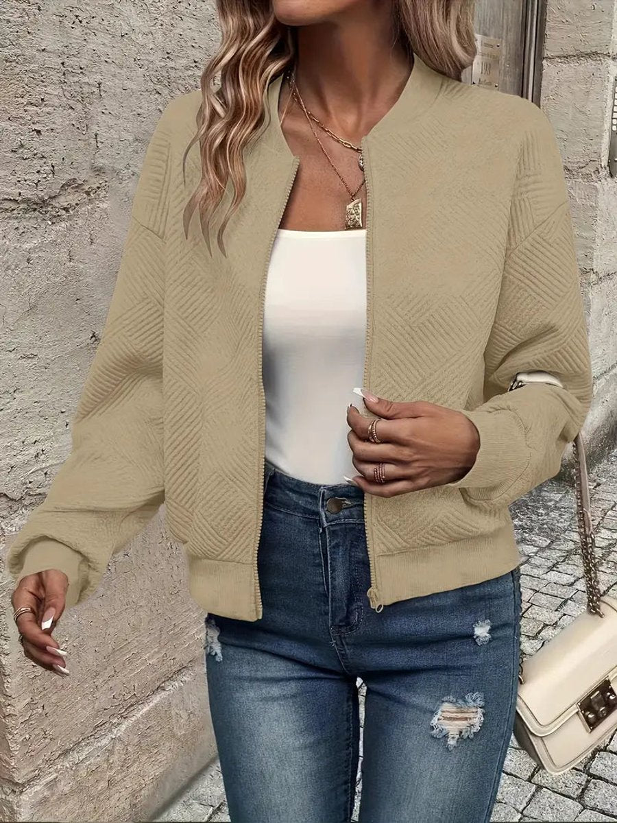 Damen Steppjacke leichte Zip-Up Bomberjacke strukturierter Stoff