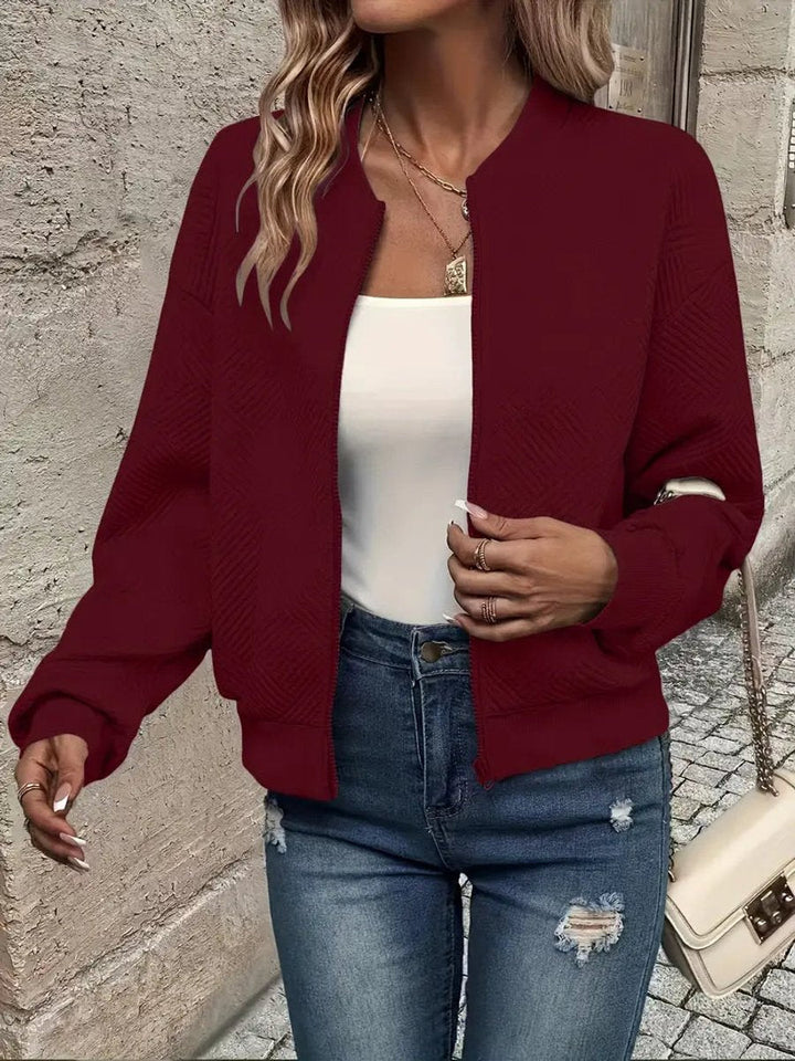 Damen Steppjacke leichte Zip-Up Bomberjacke strukturierter Stoff