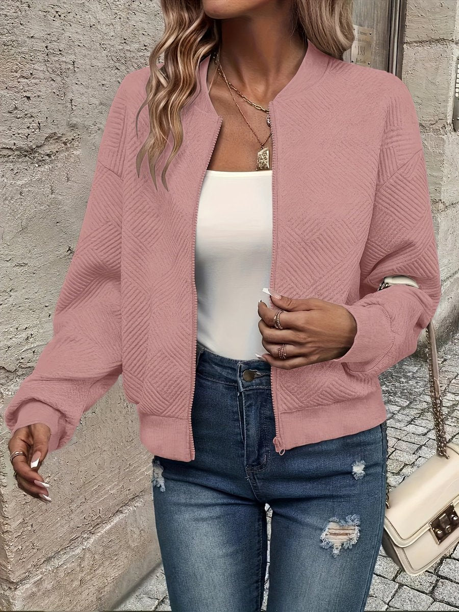Damen Steppjacke leichte Zip-Up Bomberjacke strukturierter Stoff