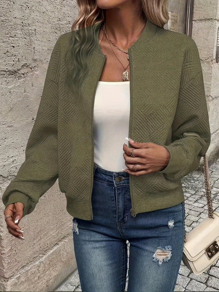 Damen Steppjacke leichte Zip-Up Bomberjacke strukturierter Stoff