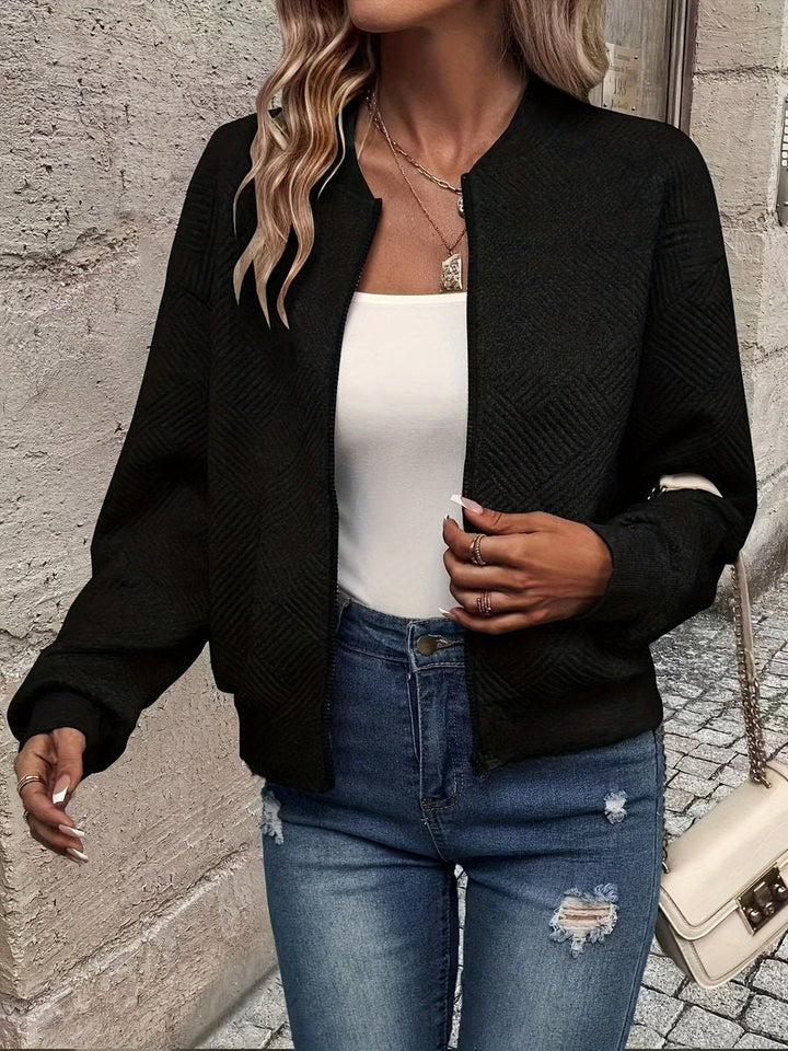 Damen Steppjacke leichte Zip-Up Bomberjacke strukturierter Stoff
