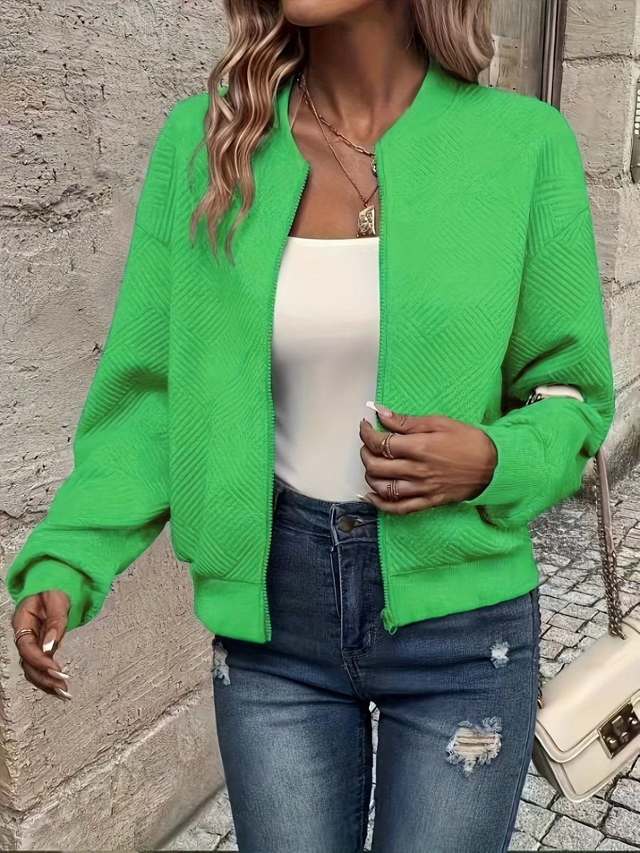 Damen Steppjacke leichte Zip-Up Bomberjacke strukturierter Stoff