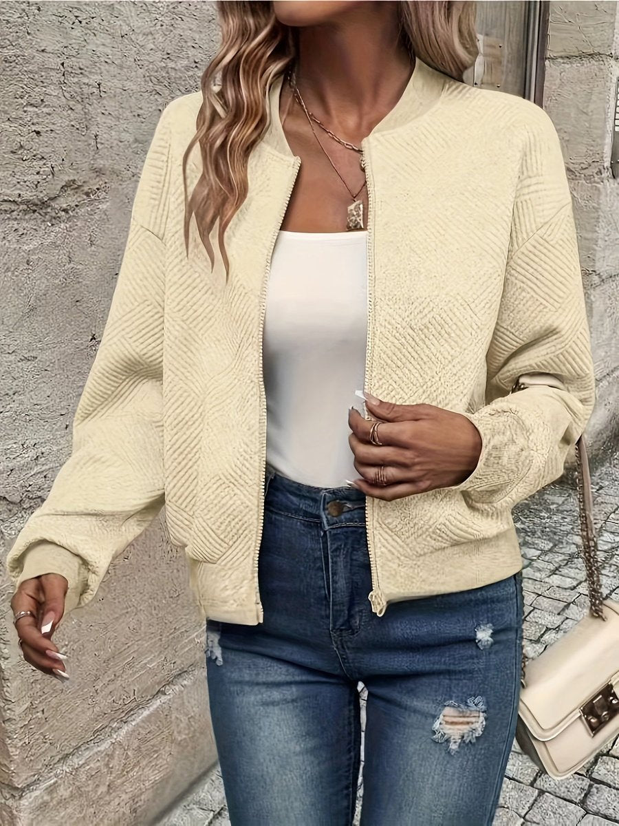 Damen Steppjacke leichte Zip-Up Bomberjacke strukturierter Stoff