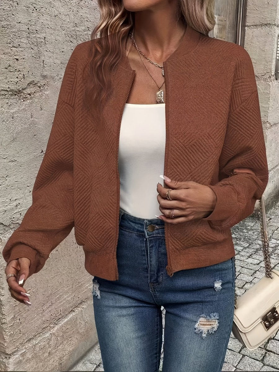 Damen Steppjacke leichte Zip-Up Bomberjacke strukturierter Stoff