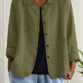 Damen Strickjacke leichte Baumwoll-Leinen Hemd-Cardigan mit Knöpfen