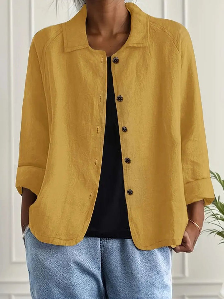Damen Strickjacke leichte Baumwoll-Leinen Hemd-Cardigan mit Knöpfen