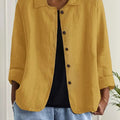 Damen Strickjacke leichte Baumwoll-Leinen Hemd-Cardigan mit Knöpfen